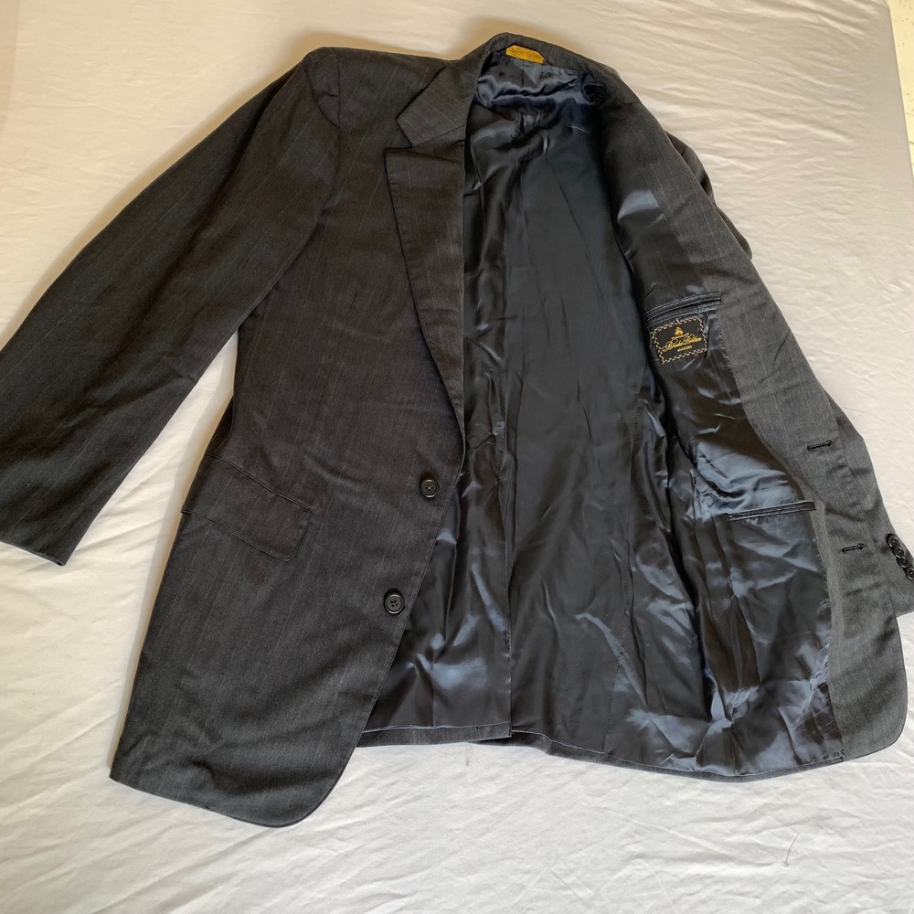 Brooks Brothers Makers‎ Mens 40L Pinstripe Suit Jacket Blazer Charcoal Gray USA